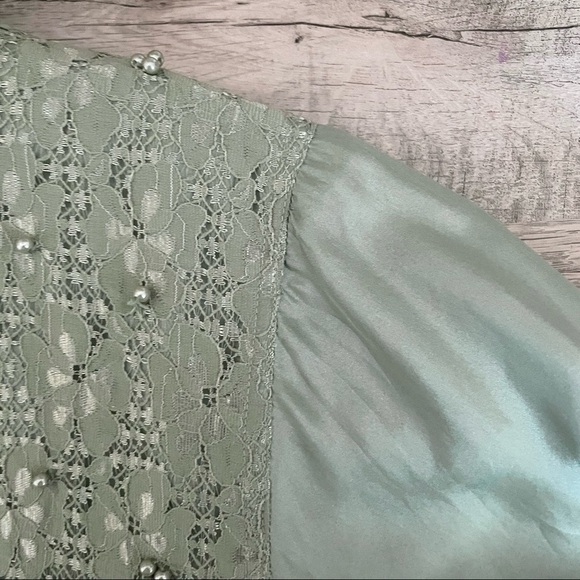 Vintage Y2K Maurada 100% Silk Beaded Lace Tracksuit Set XL Sage Jogger Jacket - Picture 13 of 16
